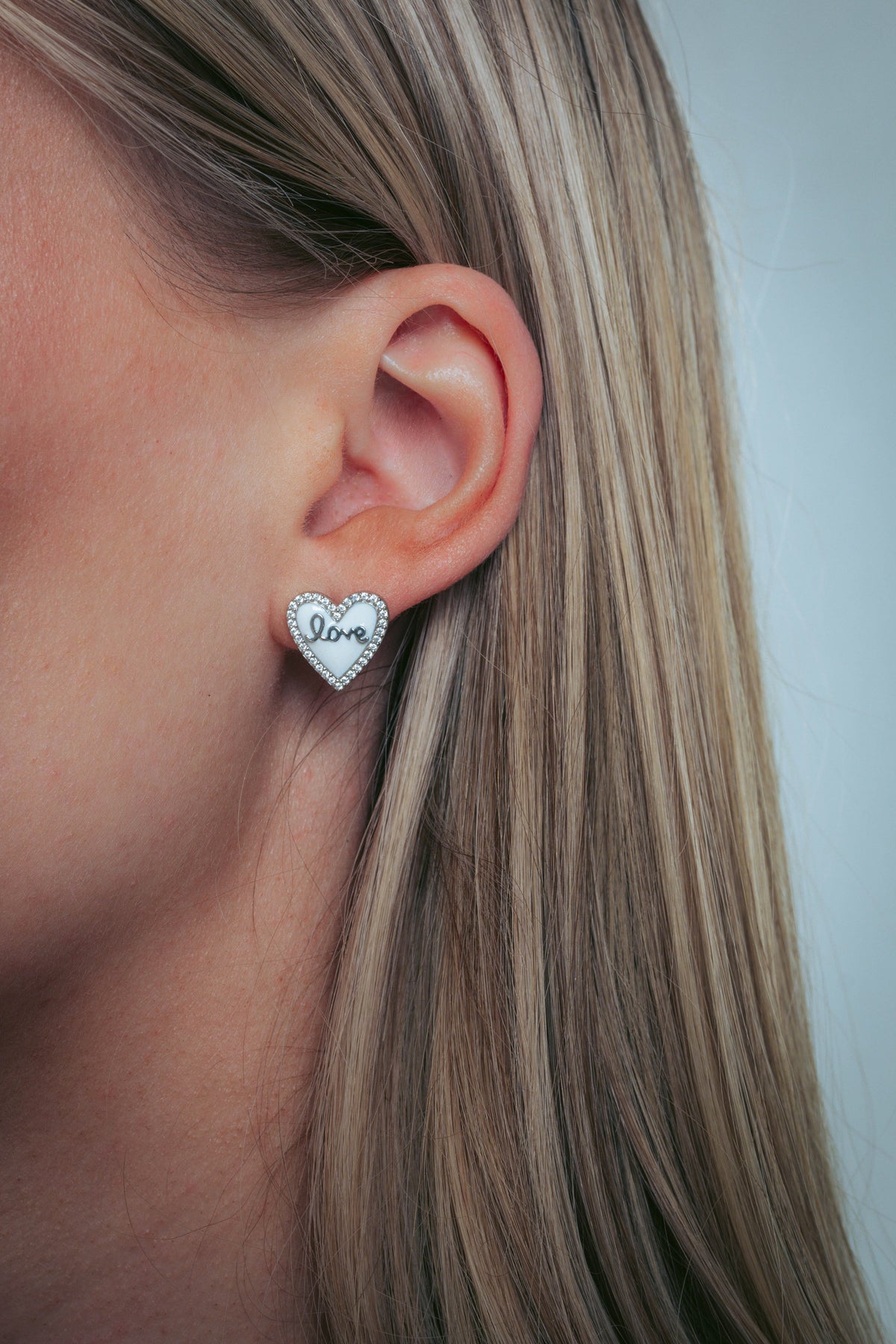 REFLECTION ENAMEL LOVE HEART STUD EARRINGS SILVER