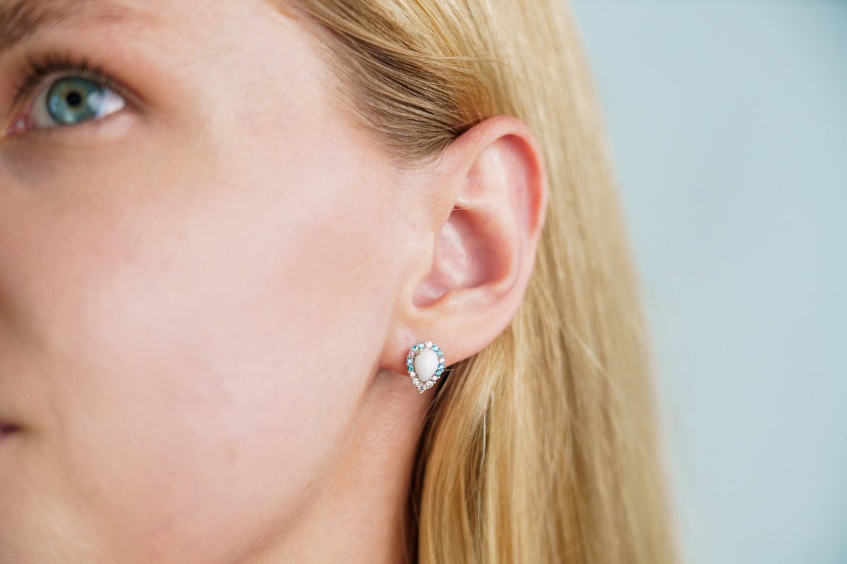 GEORGINI WISTERIA CREATED OPAL FLORIBUNDA STUD EARRINGS SILVER