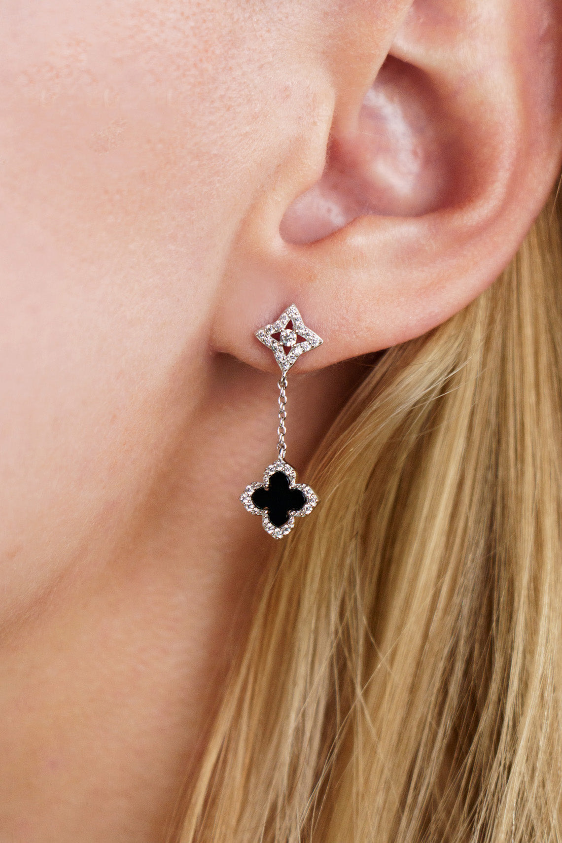 GEORGINI MIDNIGHT VELVET BLACK AGATE FAIRWATER DROP EARRINGS SILVER