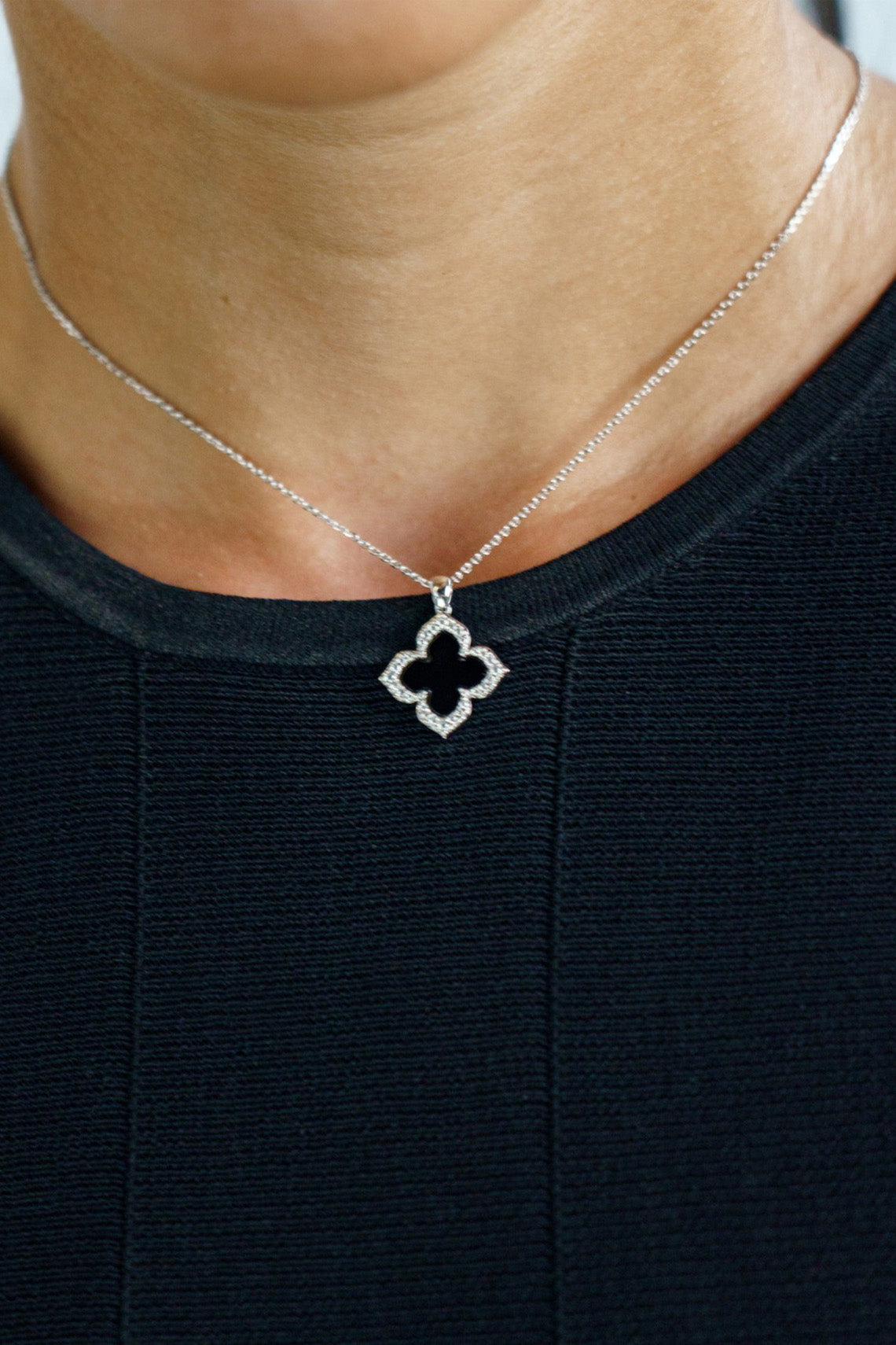 GEORGINI MIDNIGHT VELVET BLACK AGATE FAIRWATER PENDANT SILVER