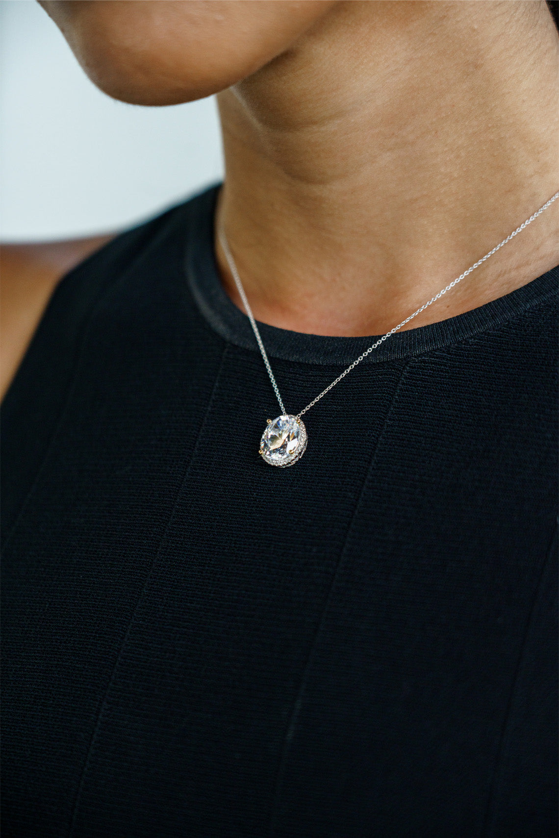 GEORGINI MIDNIGHT VELVET LIMITED EDITION SELENE TWO-TONE MOONLIGHT OVAL PENDANT