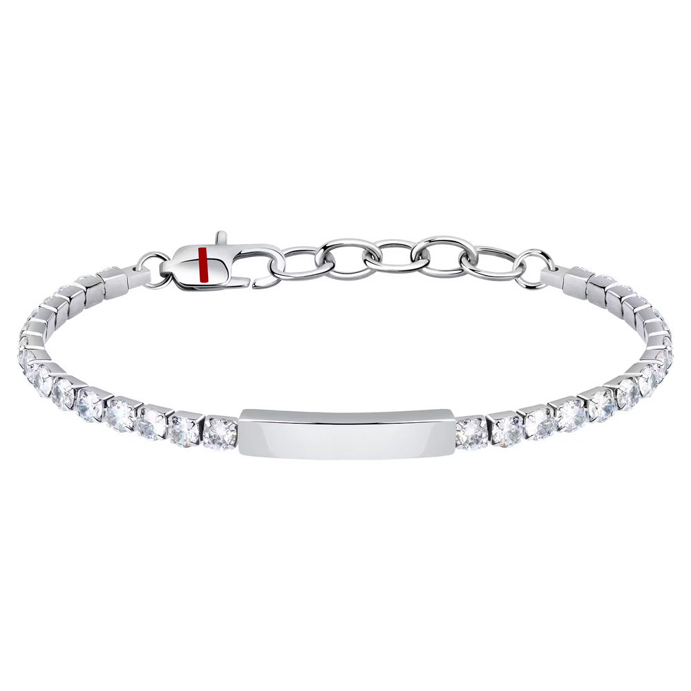 Sector Tennis Bracelet White CZ And Stainless Steel Tag 21cm