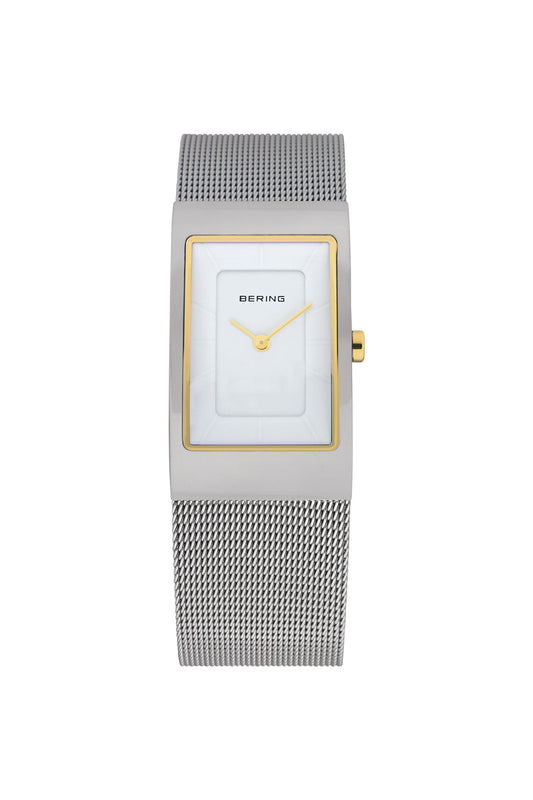 Bering Classic 38mm Polished White Dial Silver Stainless Steel Mesh Strap Watch