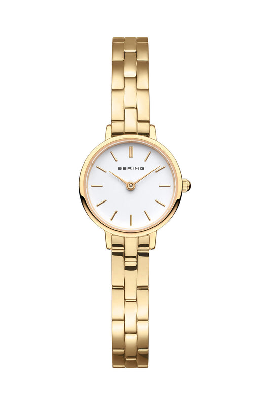 Bering Classic Ladies 26mm White Dial Gold Strap Watch