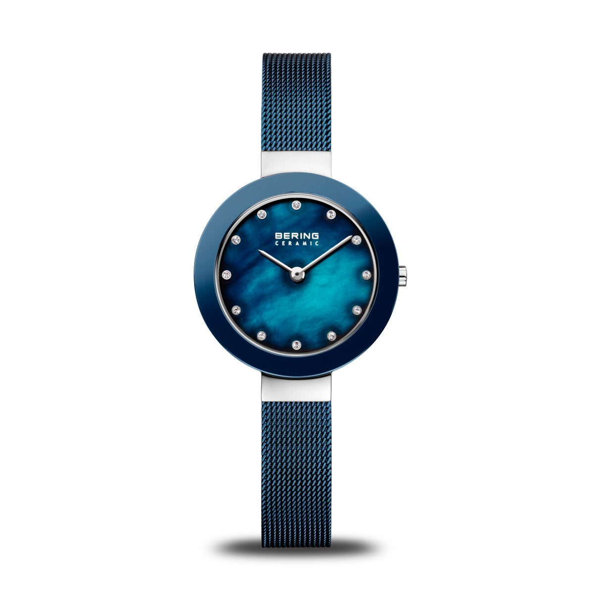 Bering Ceramic Polished Silver Blue Pearl Watch