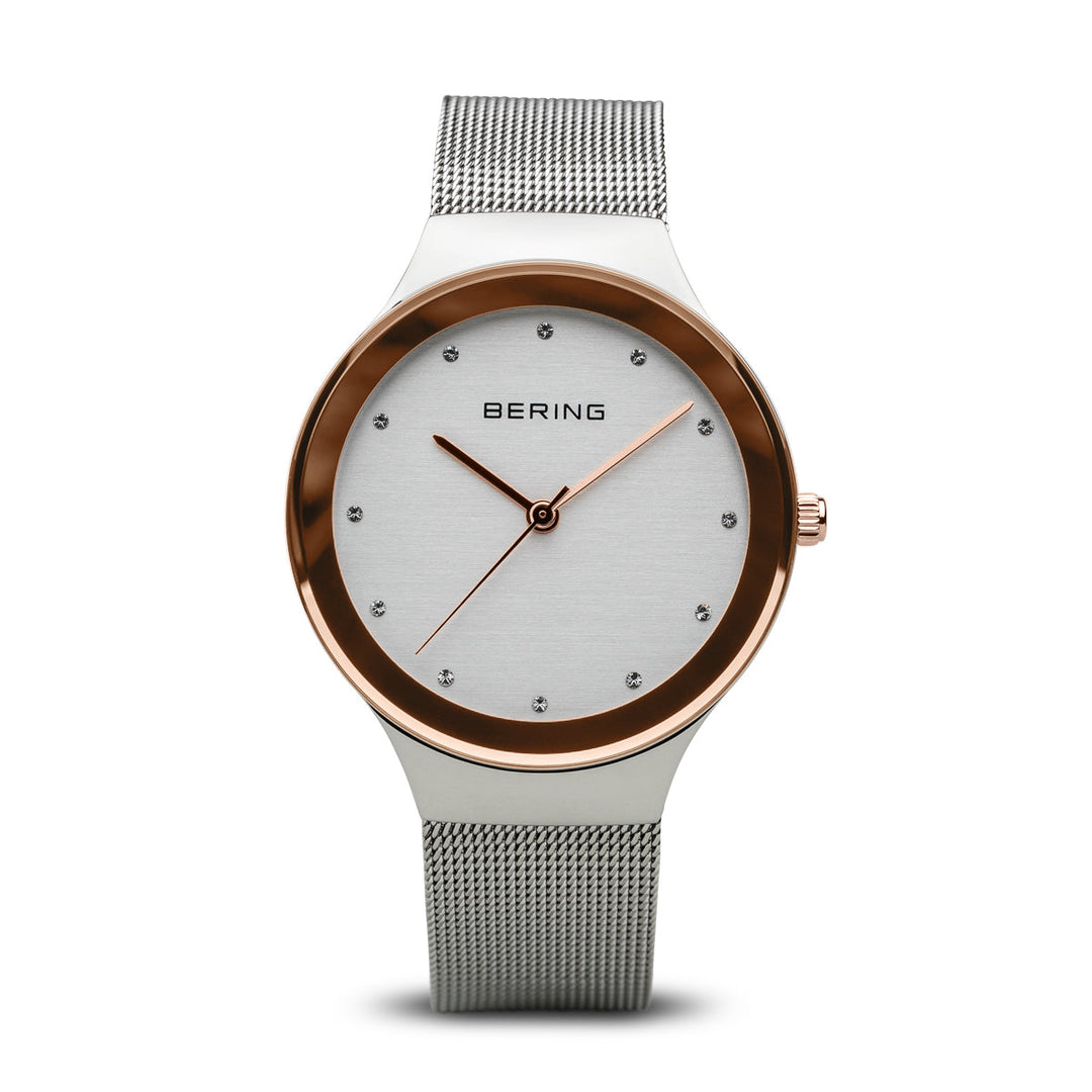 Bering Classic Polished Silver Brown Rim 34mm Watch