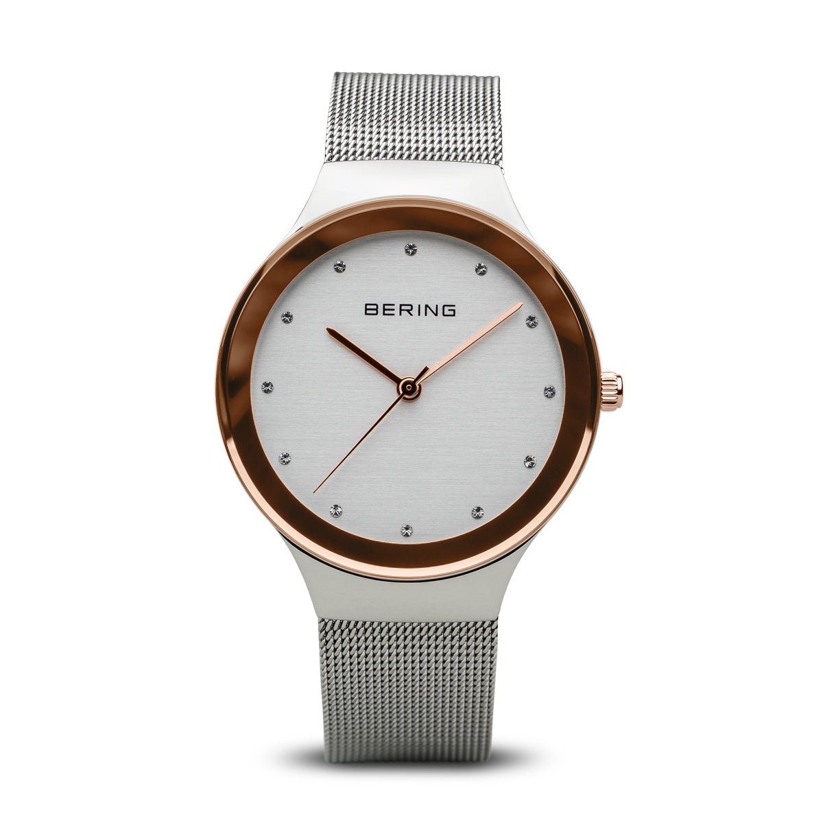 Bering Classic Polished Silver Brown Rim 34mm Watch