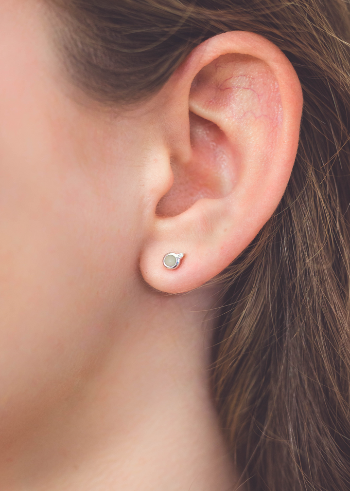 NATURAL OPAL AND TWO NATURAL DIAMOND OCTOBER EARRINGS SILVER