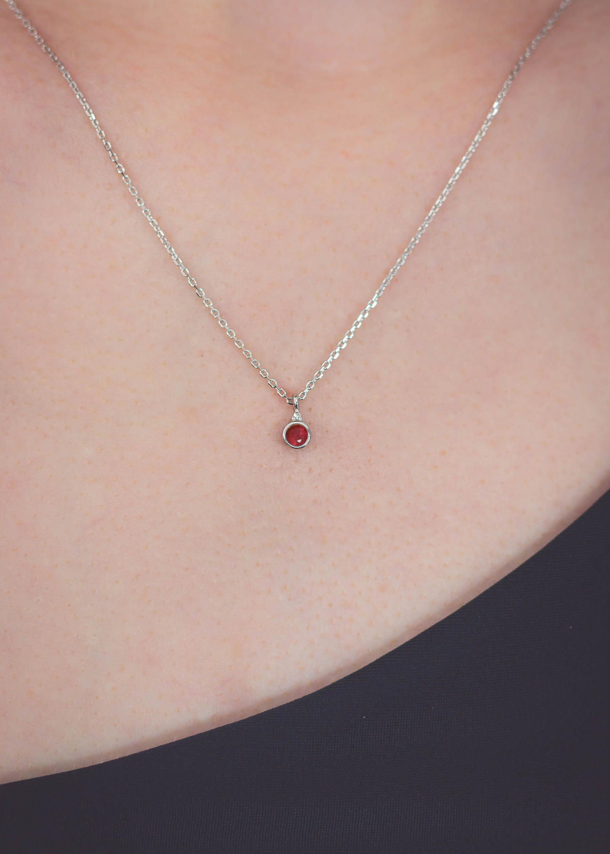 NATURAL RUBY AND DIAMOND JULY PENDANT SILVER