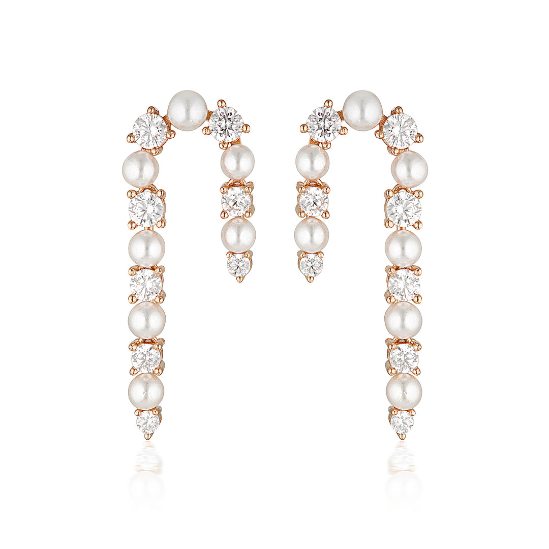 NOEL NIGHTS CANDY CANE PEARL EARRINGS ROSE GOLD