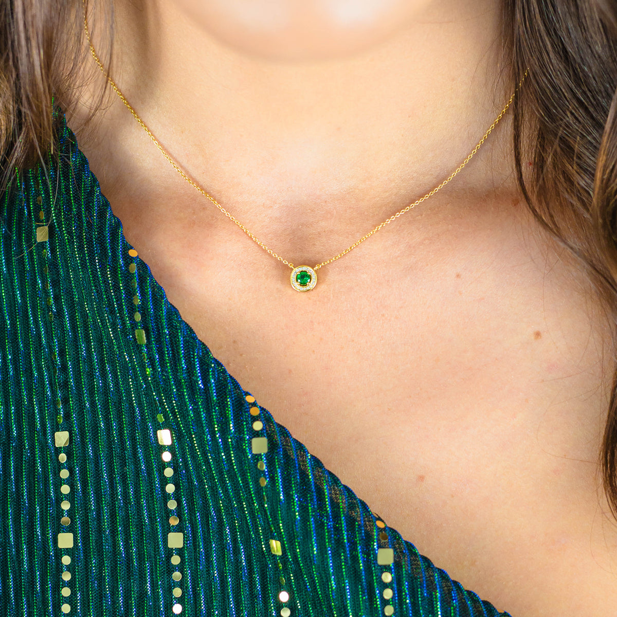MILESTONE EMERALD HALO PENDANT IN GOLD