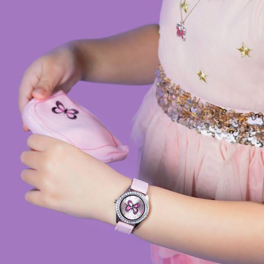 Tikkers Butterfly Watch Silver & Necklace Purse Gift Set