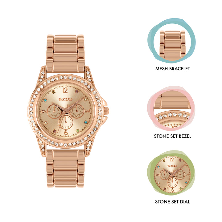 Tikkers Full Rose Gold Link Bracelet Watch