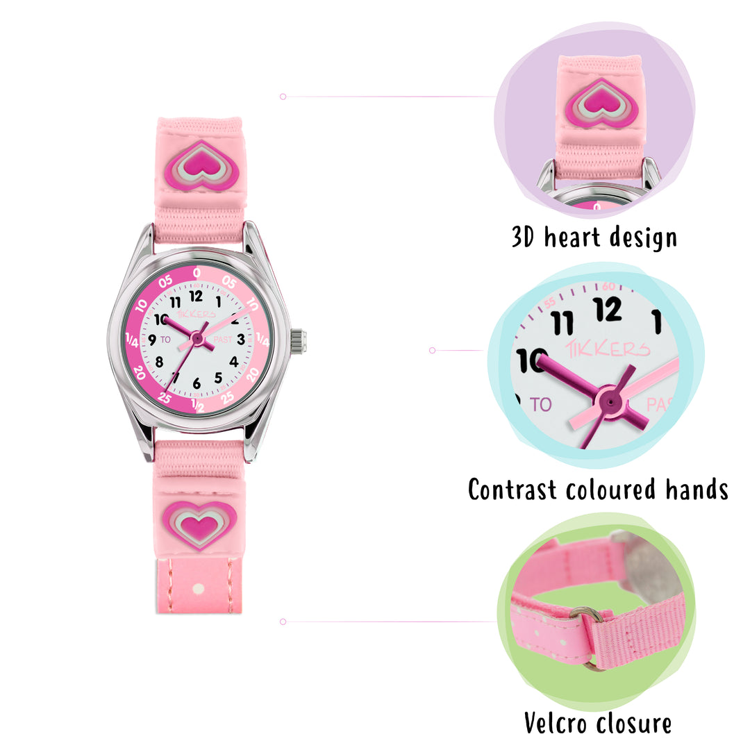 TIKKERS Pink Heart Time Watch & Bracelet Purse Gift Set