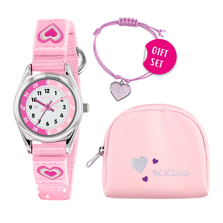 TIKKERS Pink Heart Time Watch & Bracelet Purse Gift Set