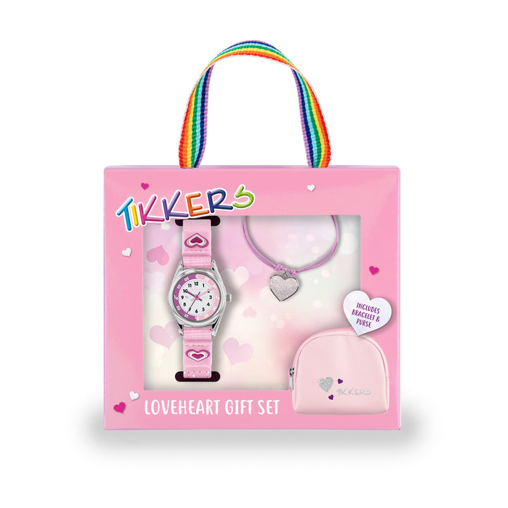 TIKKERS Pink Heart Time Watch & Bracelet Purse Gift Set