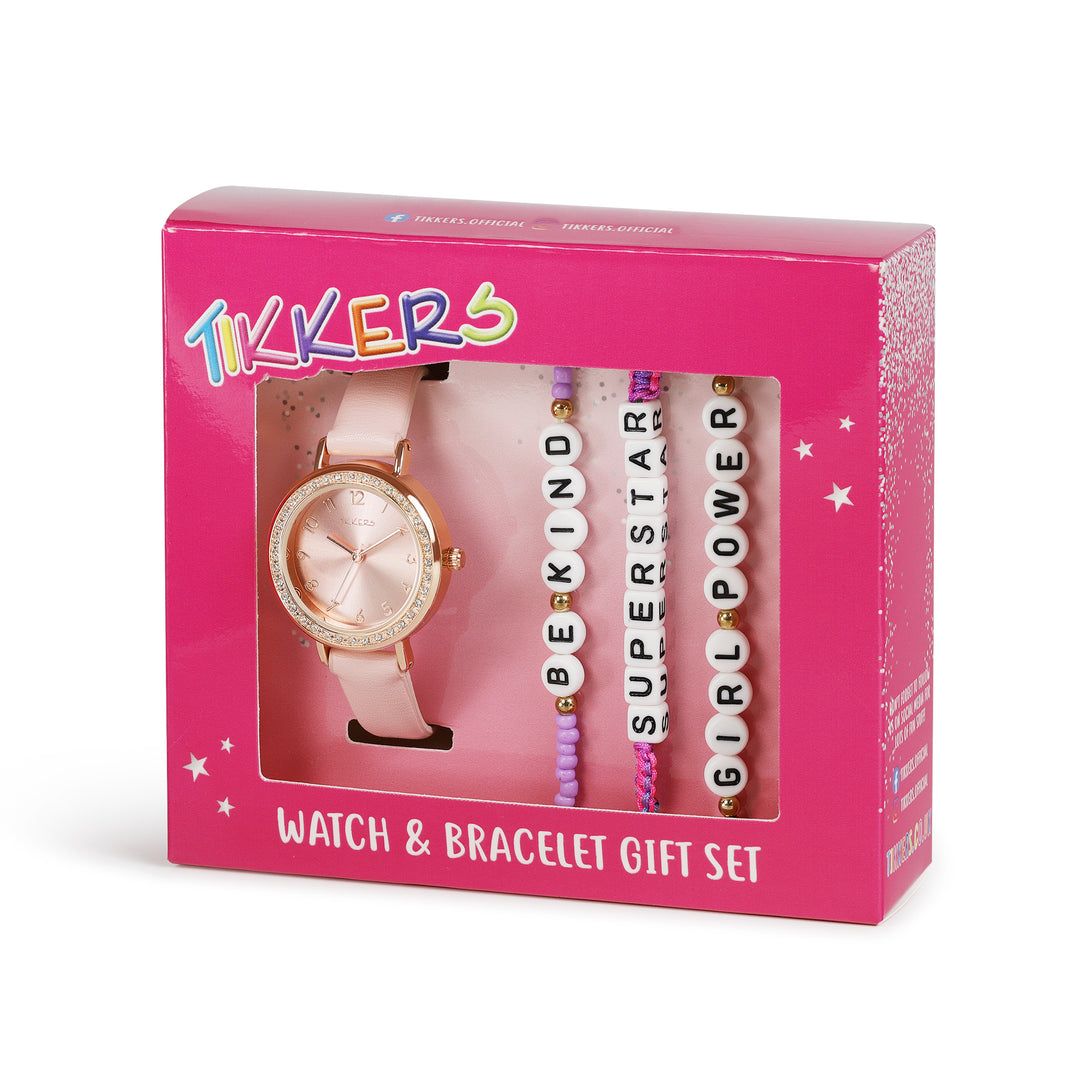Tikkers Pink Stone Watch + Bracelets Set