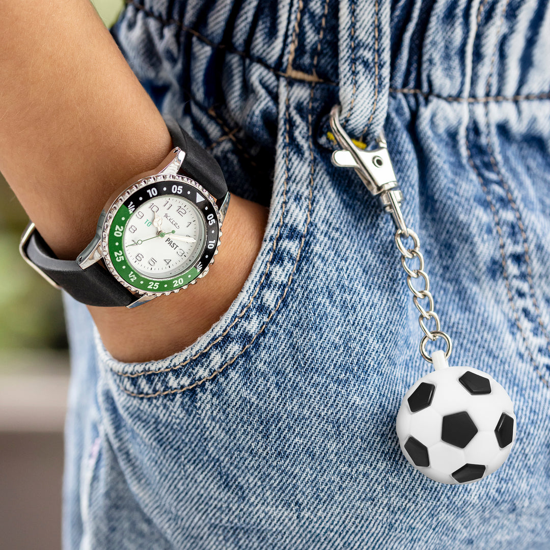 Tikkers Black/Green Dial Black Silicone Strap + Keychain