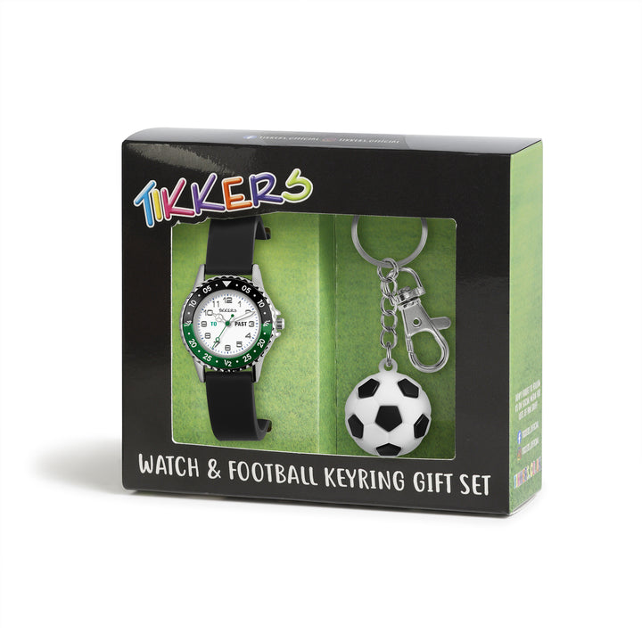 Tikkers Black/Green Dial Black Silicone Strap + Keychain