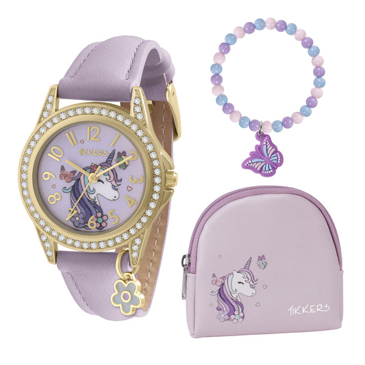 TIKKERS Purple Unicorn Watch & Bracelet Purse Gift Set