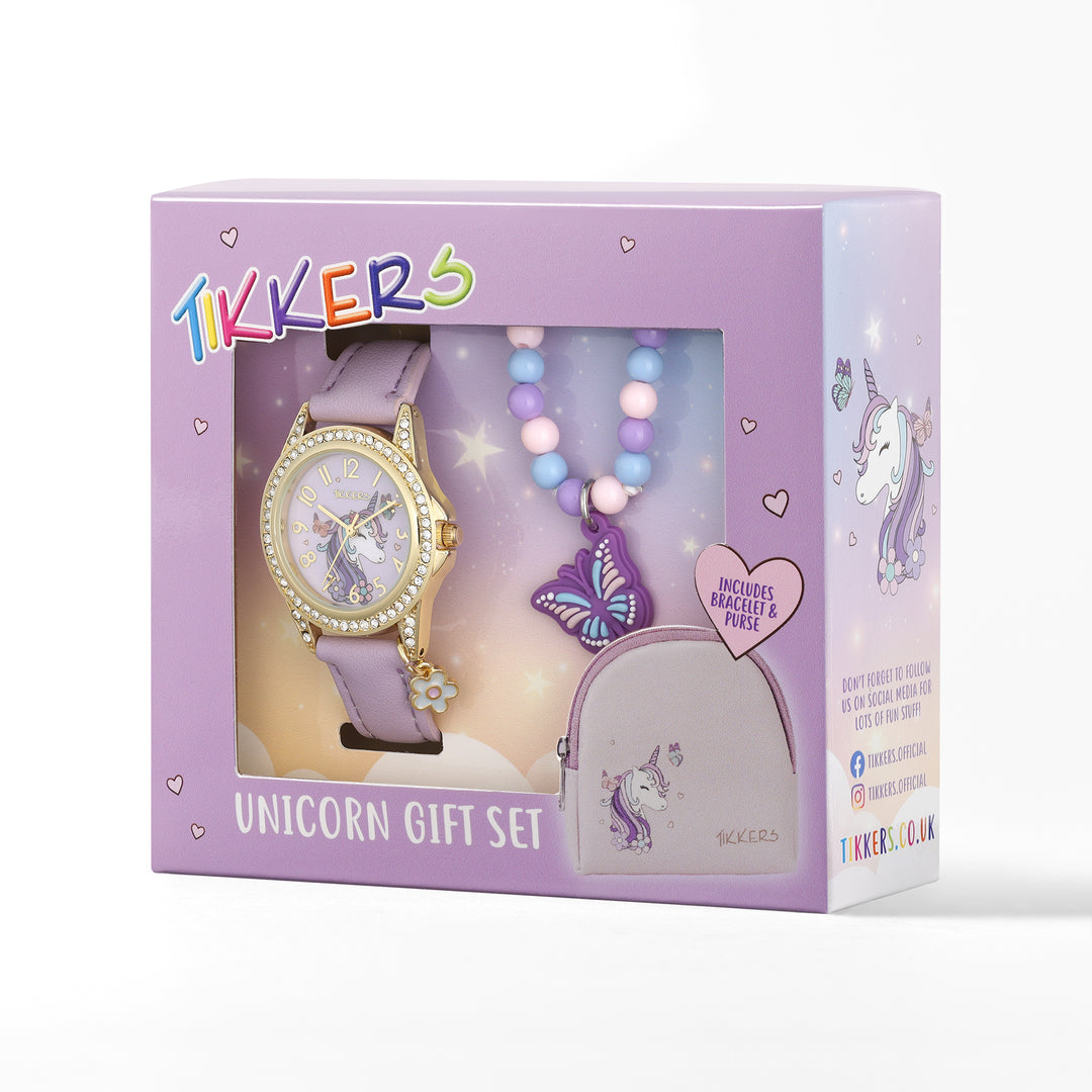 TIKKERS Purple Unicorn Watch & Bracelet Purse Gift Set
