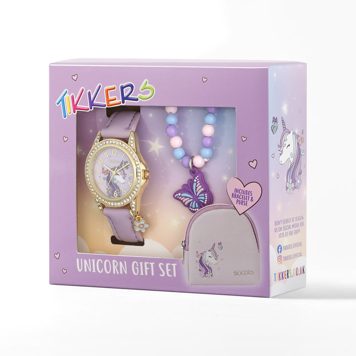TIKKERS Purple Unicorn Watch & Bracelet Purse Gift Set