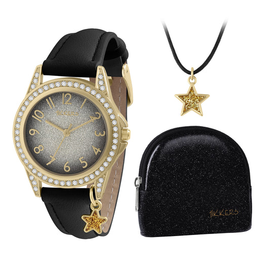 TIKKERS Black Star Watch & Necklace Purse Gift Set