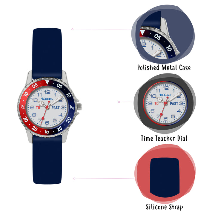 Tikkers Time Teacher Blue & Red, Blue Silicone