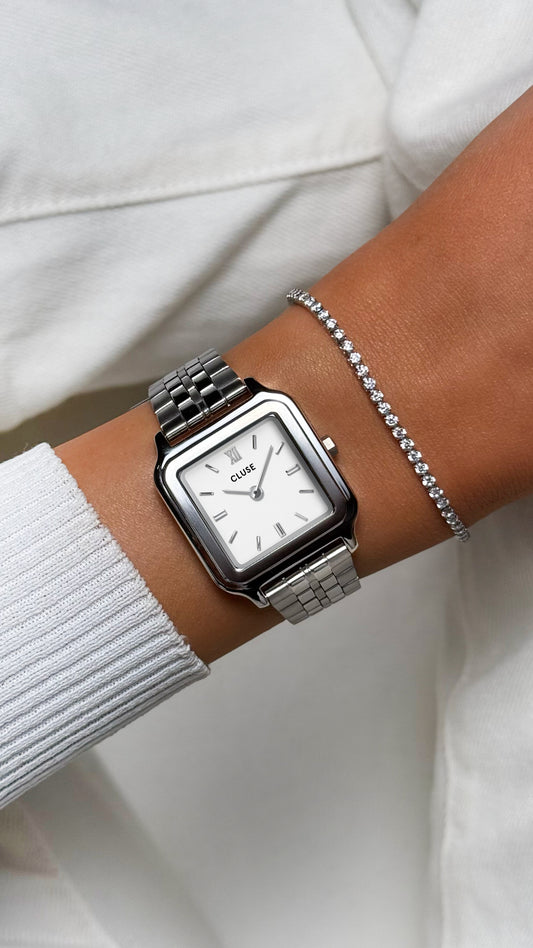 CLUSE Gracieuse Silver Link & Eleve Silver Tennis Bracelet Gift Set