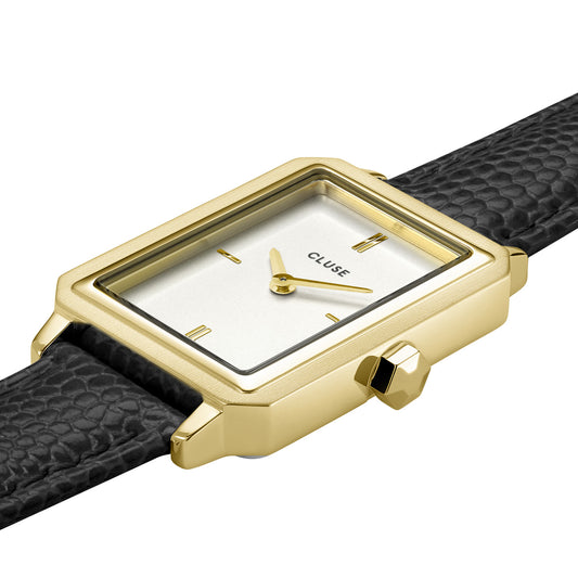 CLUSE Fluette Gold White/Black Lizard Leather Watch CW11504