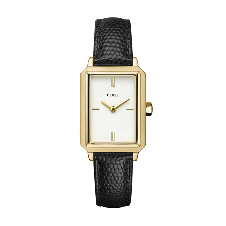 CLUSE Fluette Gold White/Black Lizard Leather Watch CW11504