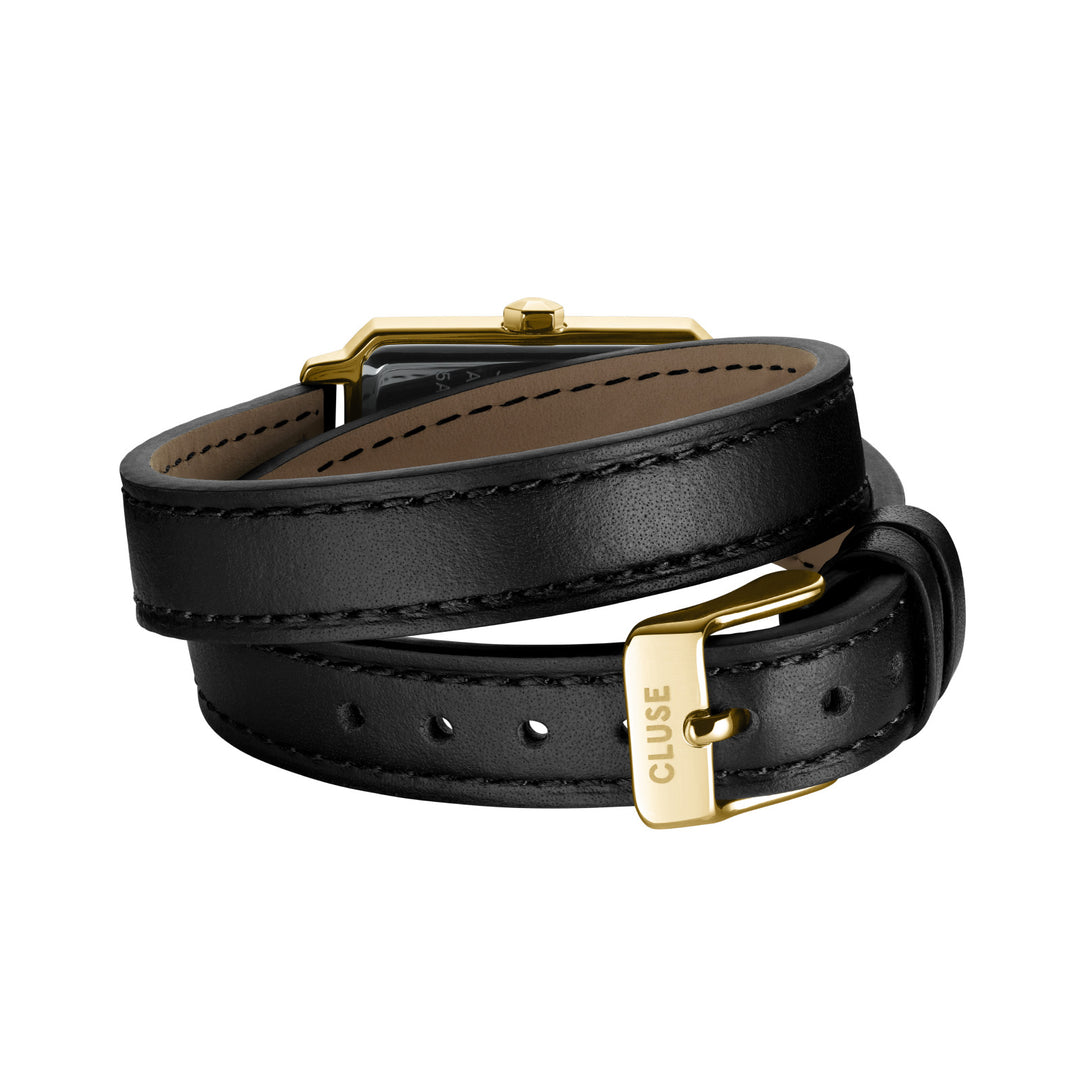 CLUSE Fluette Double Leather Black / Gold Watch
