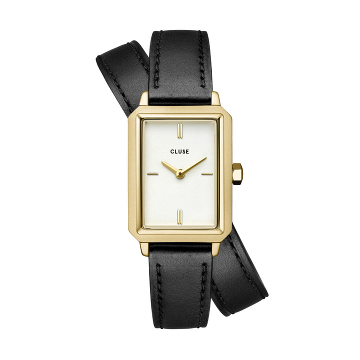 CLUSE Fluette Double Leather Black / Gold Watch