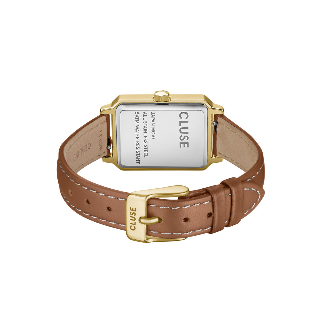 CLUSE Fluette Leather Nutshell, Sand Texture White, Gold Watch
