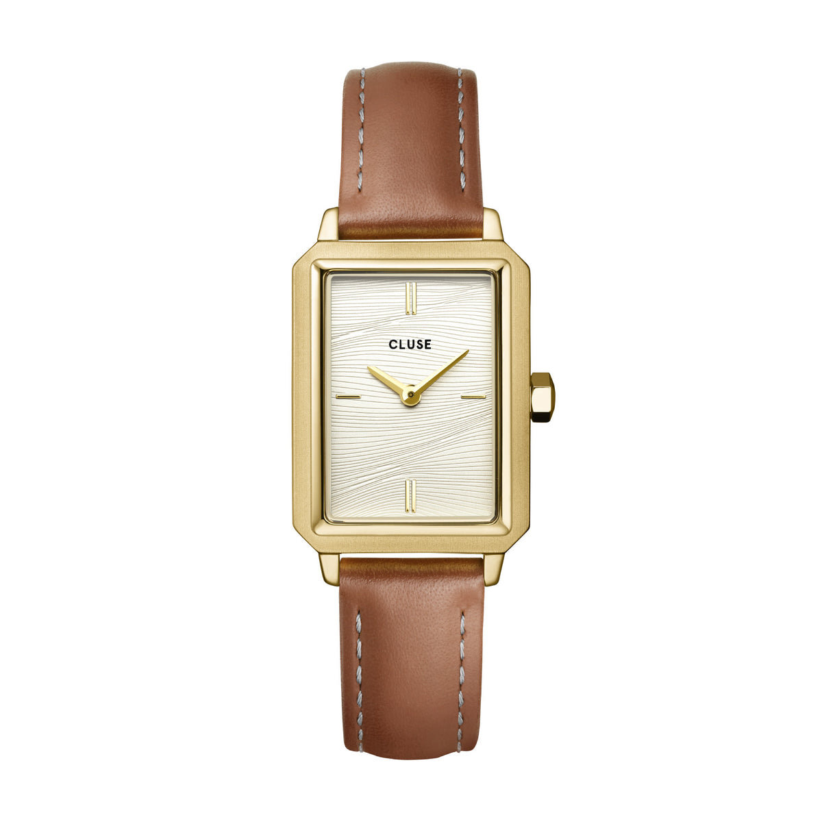 CLUSE Fluette Leather Nutshell, Sand Texture White, Gold Watch