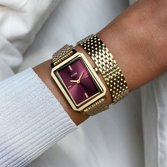 CLUSE Fluette Double Strap Gold Link/Wine Watch CW11516