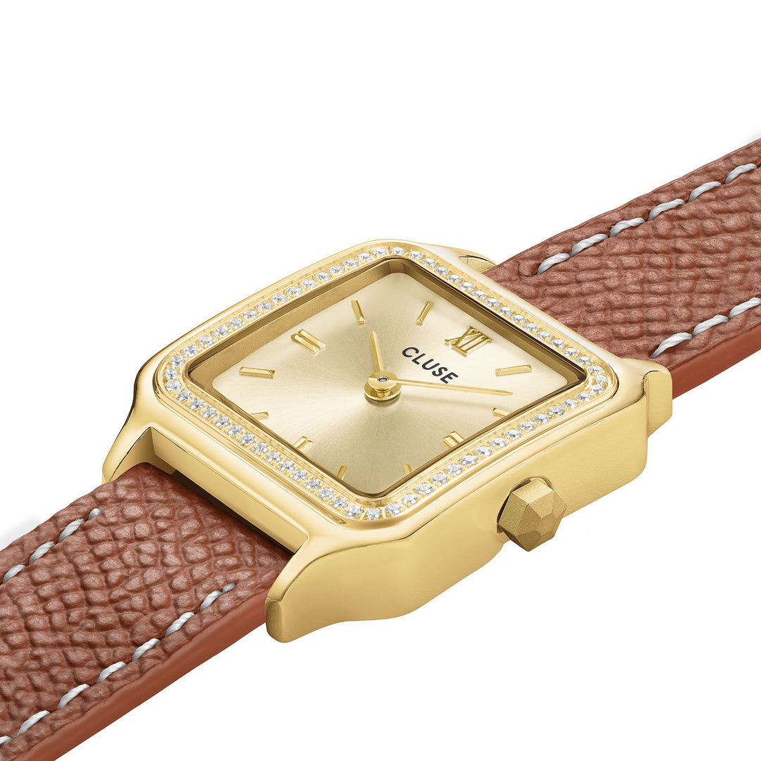 CLUSE Gracieuse Petite Double Strap Nutsell Leather/Gold Stones Watch CW11821