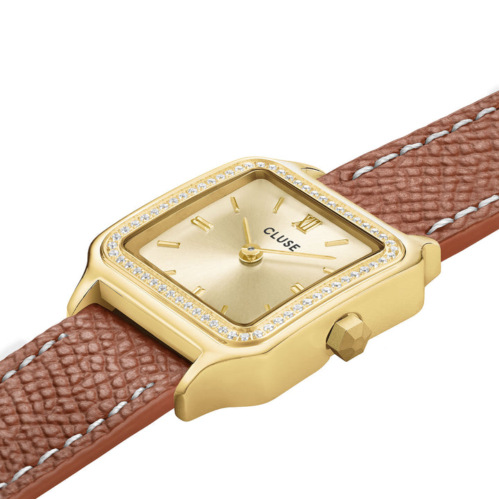 CLUSE Gracieuse Petite Double Strap Nutsell Leather/Gold Stones Watch CW11821