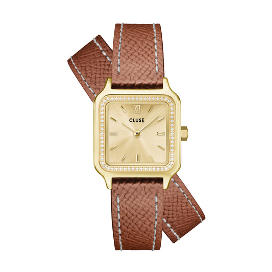 CLUSE Gracieuse Petite Double Strap Nutsell Leather/Gold Stones Watch CW11821