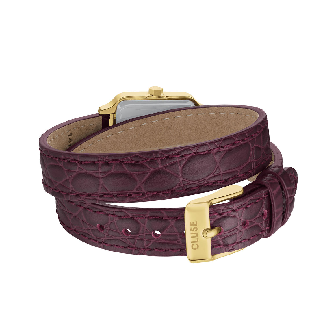 CLUSE Gracieuse Petite Double Strap Wine Croc Leather/Gold Watch CW11822