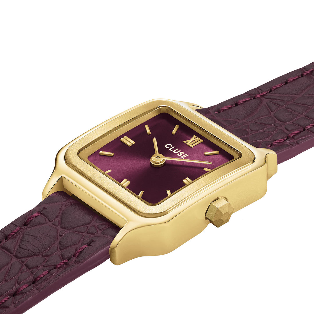 CLUSE Gracieuse Petite Double Strap Wine Croc Leather/Gold Watch CW11822