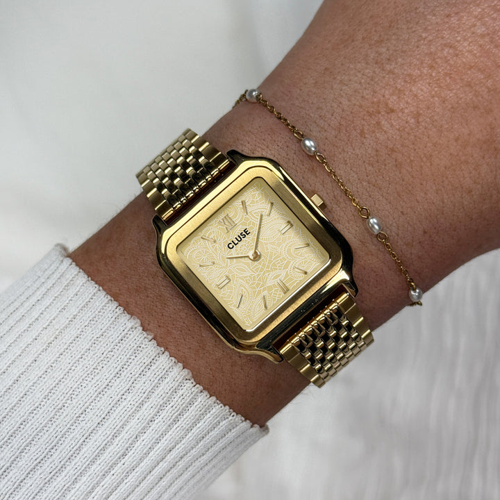 CLUSE Gracieuse Watch Steel, Lace Textured, Gold Colour Watch CW11912