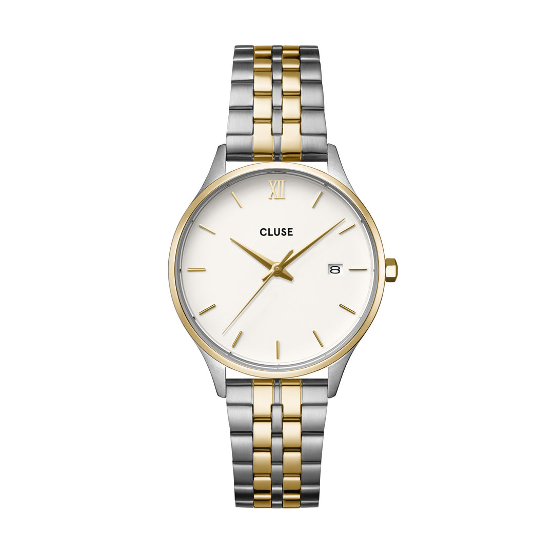 CLUSE Minuit Date Coconut Milk Bicolour Link Watch