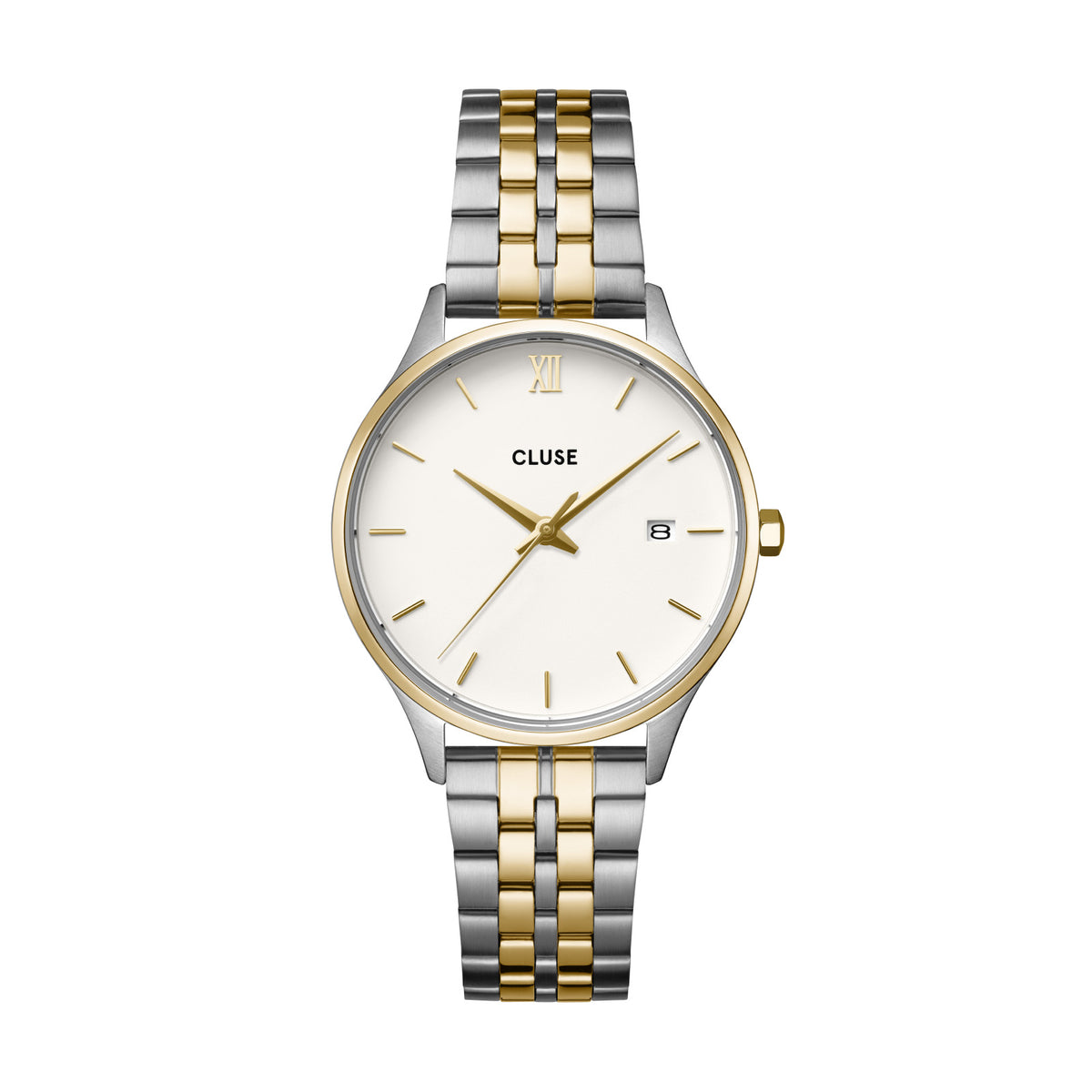 CLUSE Minuit Date Coconut Milk Bicolour Link Watch