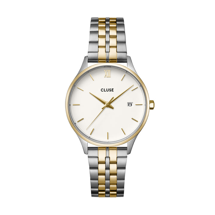 CLUSE Minuit Date Coconut Milk Bicolour Link Watch