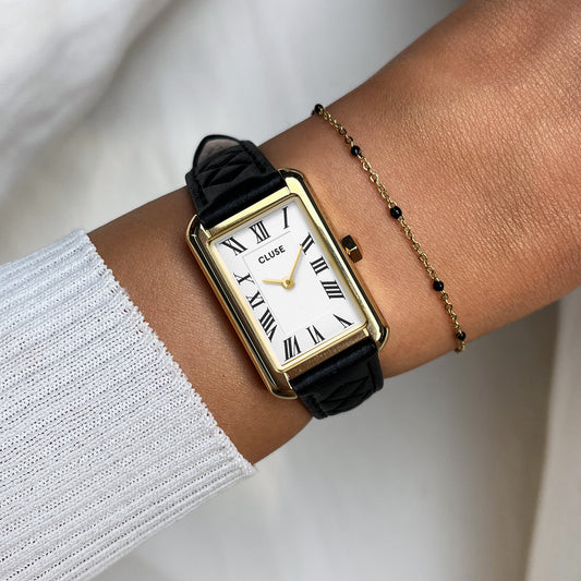 CLUSE Belisenna Gold/Black Quilted Leather Watch CW15005