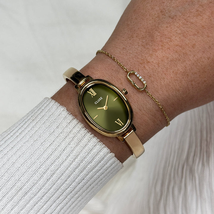 CLUSE L'Ovale Steel, Olive/Gold Watch CW16103