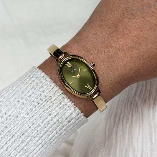CLUSE L'Ovale Steel, Olive/Gold Watch CW16103
