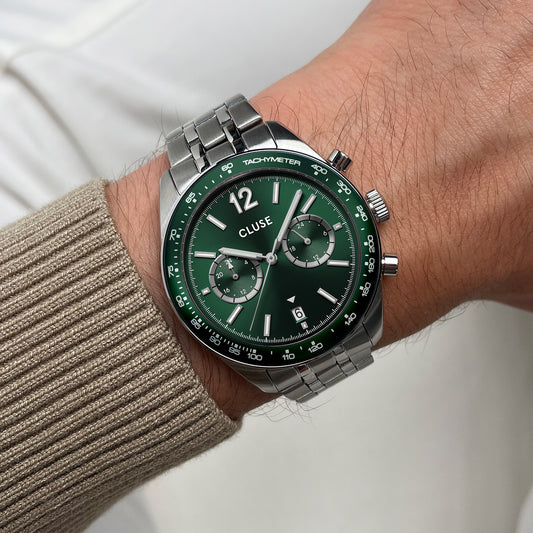 CLUSE Aravis Dual Timer Green/Steel Watch CW25602