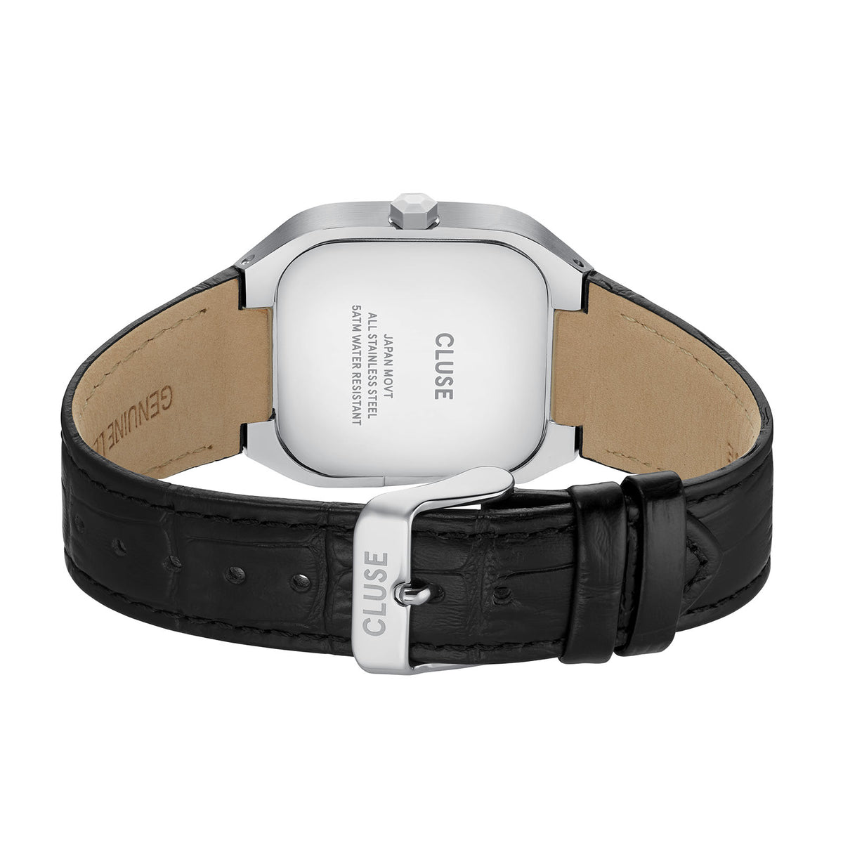 CLUSE Quadrus Black Leather/Silver Watch CW25703